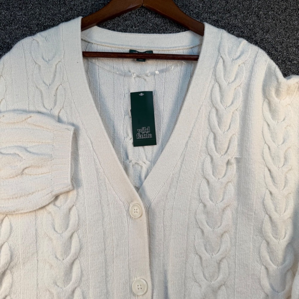 Wild Fable Womens Off White Cable Knit V-Neck Button Front Cardigan Sweater L